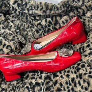 Fashionable Classic Red Patent Leather Flat Shoes Size 9